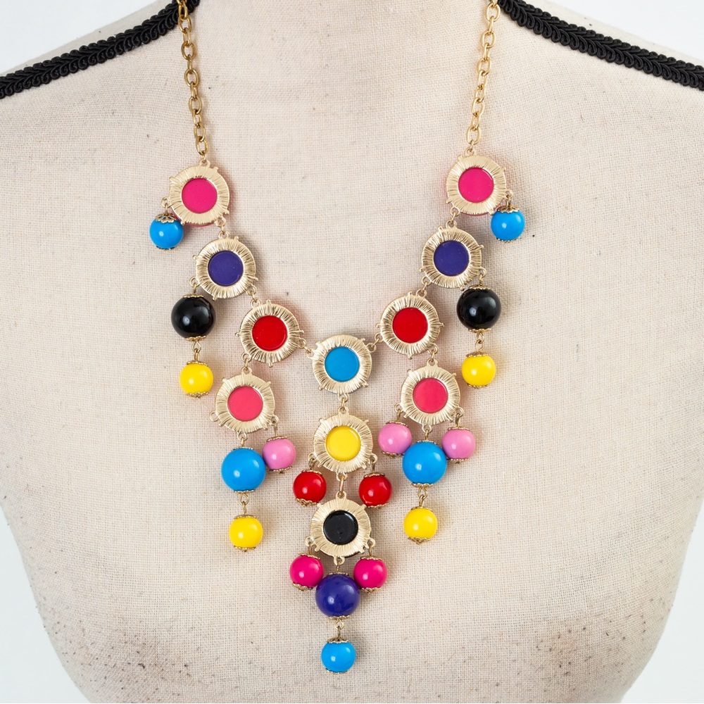 Statement necklace bib necklace multicolor stones Iman - Picture 5 of 15